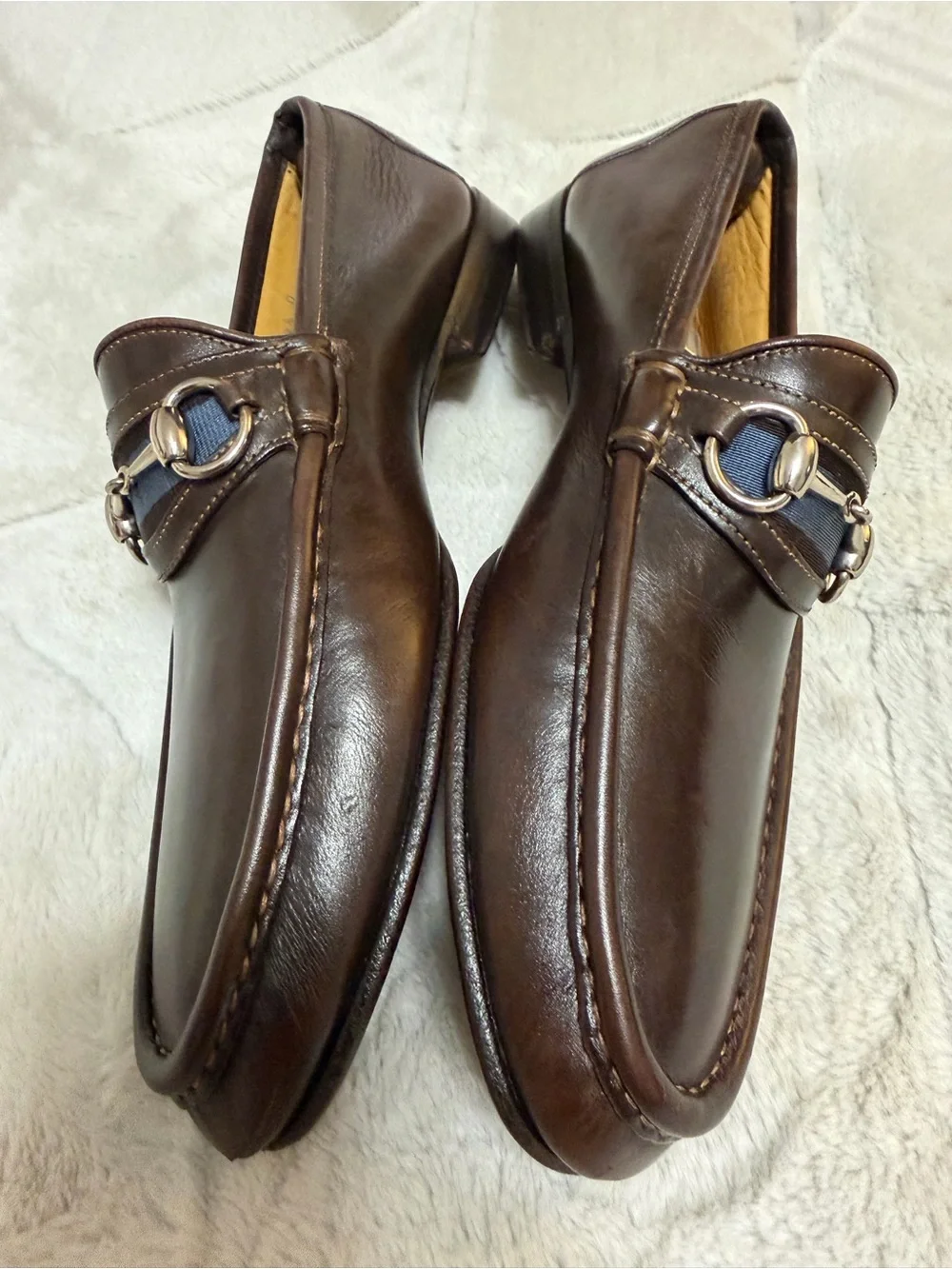 $1,050 Gucci Brown Leather Webbed Horse-Bit Snaffle Loafers 9 D